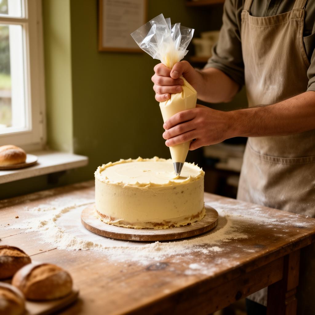 Larissa bei der Arbeit an einer Torte in der Backstube